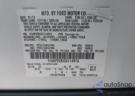 2014 Ford Taurus Sel from USA, damaged, VIN 1FAHP2E85EG114976